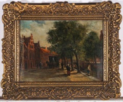 Framed 19th Century Oil - Amsterdam Canal Scene