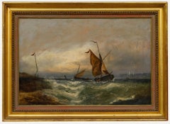 Gerahmtes Öl aus dem 19. Jahrhundert - Boote auf See