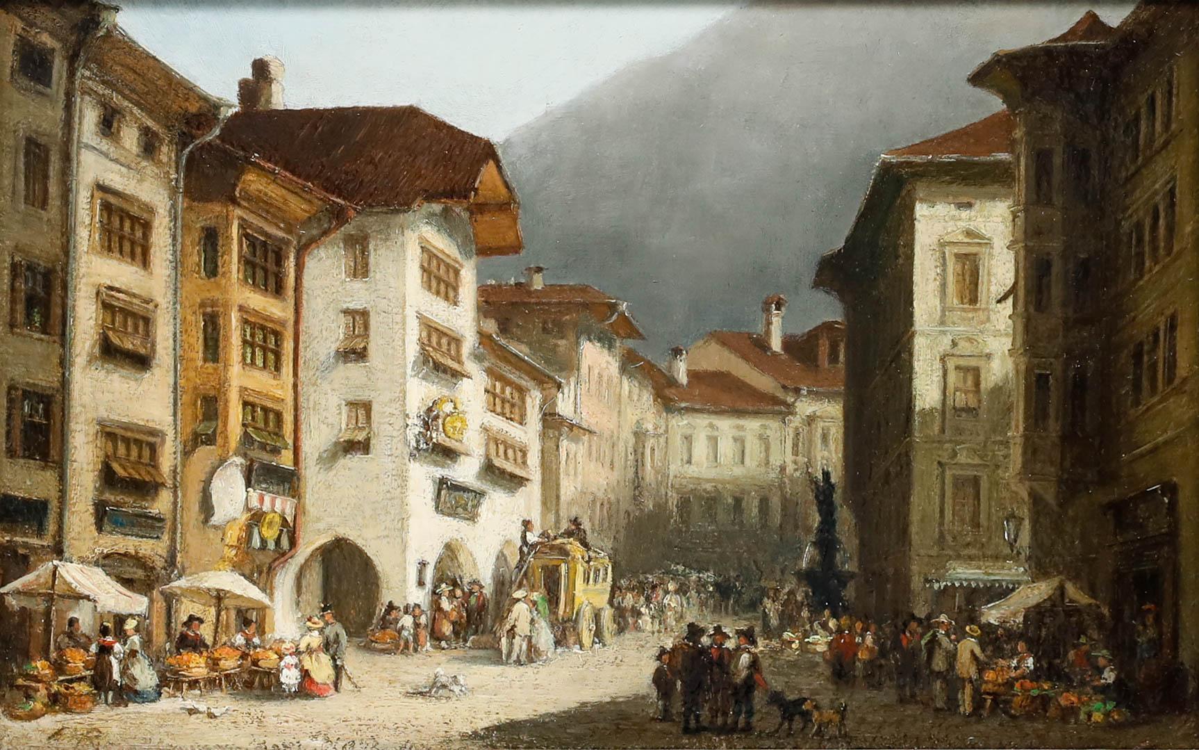 Gerahmtes Öl aus dem 19. Jahrhundert - Bozen – Painting von Unknown