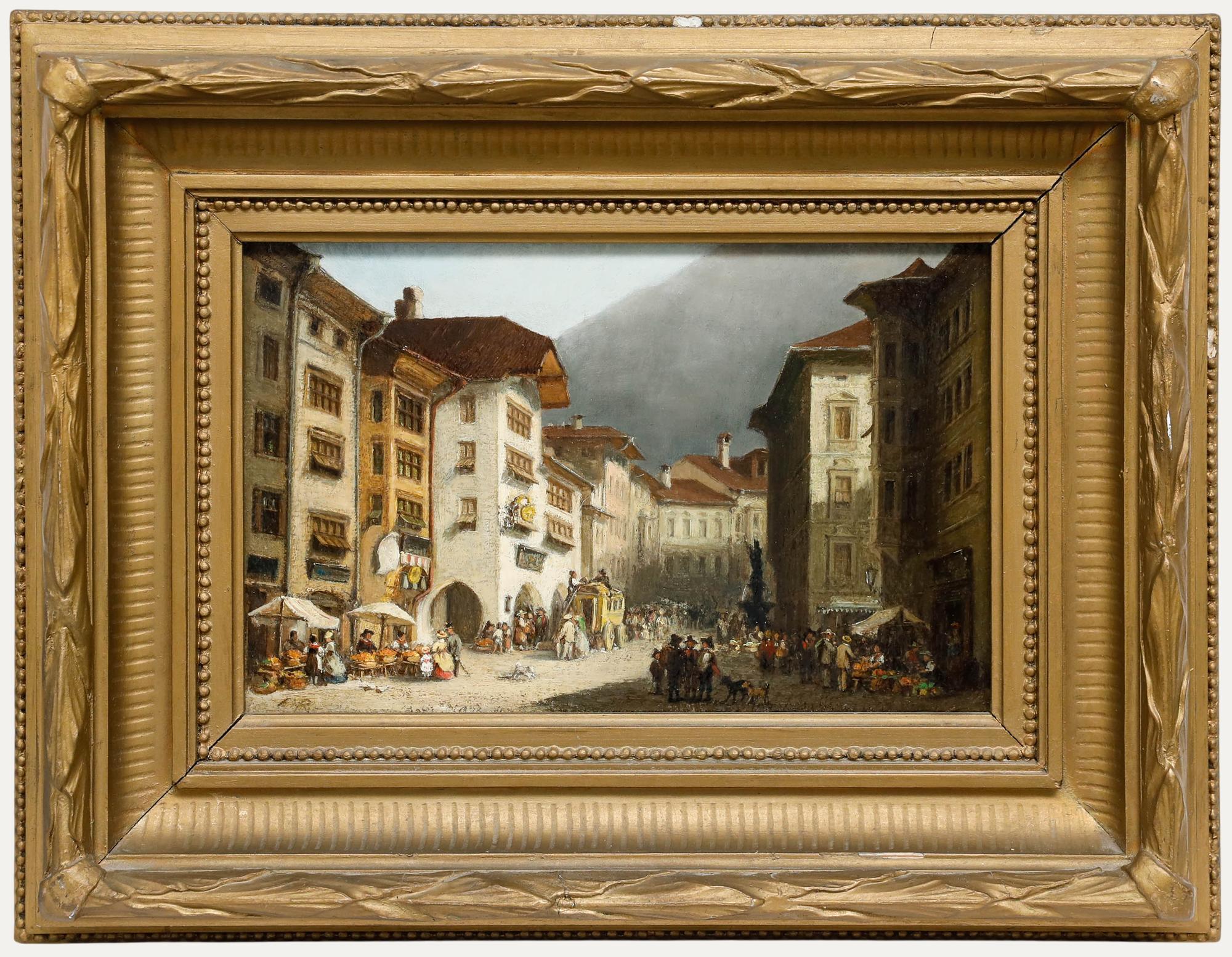 Huile du 19ème siècle encadrée - Bolzano