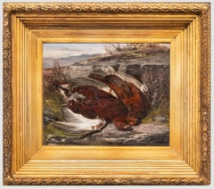Framed 19th Century Oil - Brace of Red Grouse in a Landscape