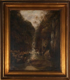 Antique Framed 19th Century Oil - Capturing the Waterfall