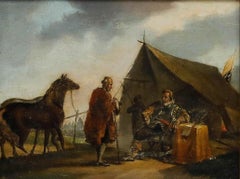 Framed 19th Century Oil - Cavalier Resting at Camp