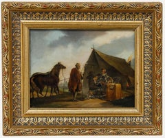 Framed 19th Century Oil - Cavalier Resting at Camp