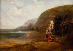 Framed 19th Century Oil - Children at the Beach