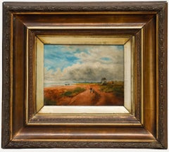 Framed 19th Century Oil - Children on a Coastal Path