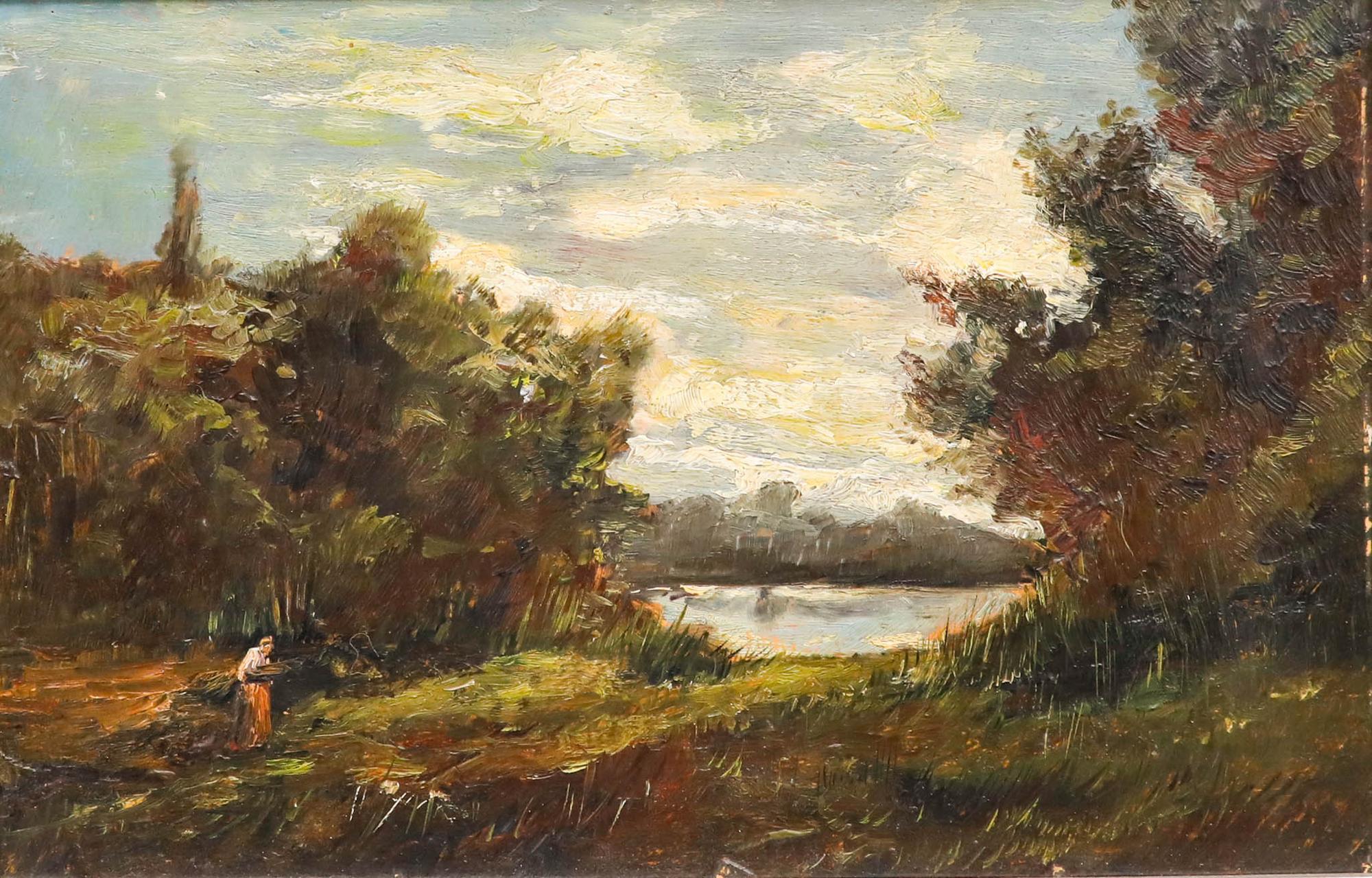 Framed 19th Century Oil - Collecting Firewood - Painting by Unknown