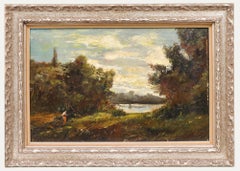 Framed 19th Century Oil - Collecting Firewood