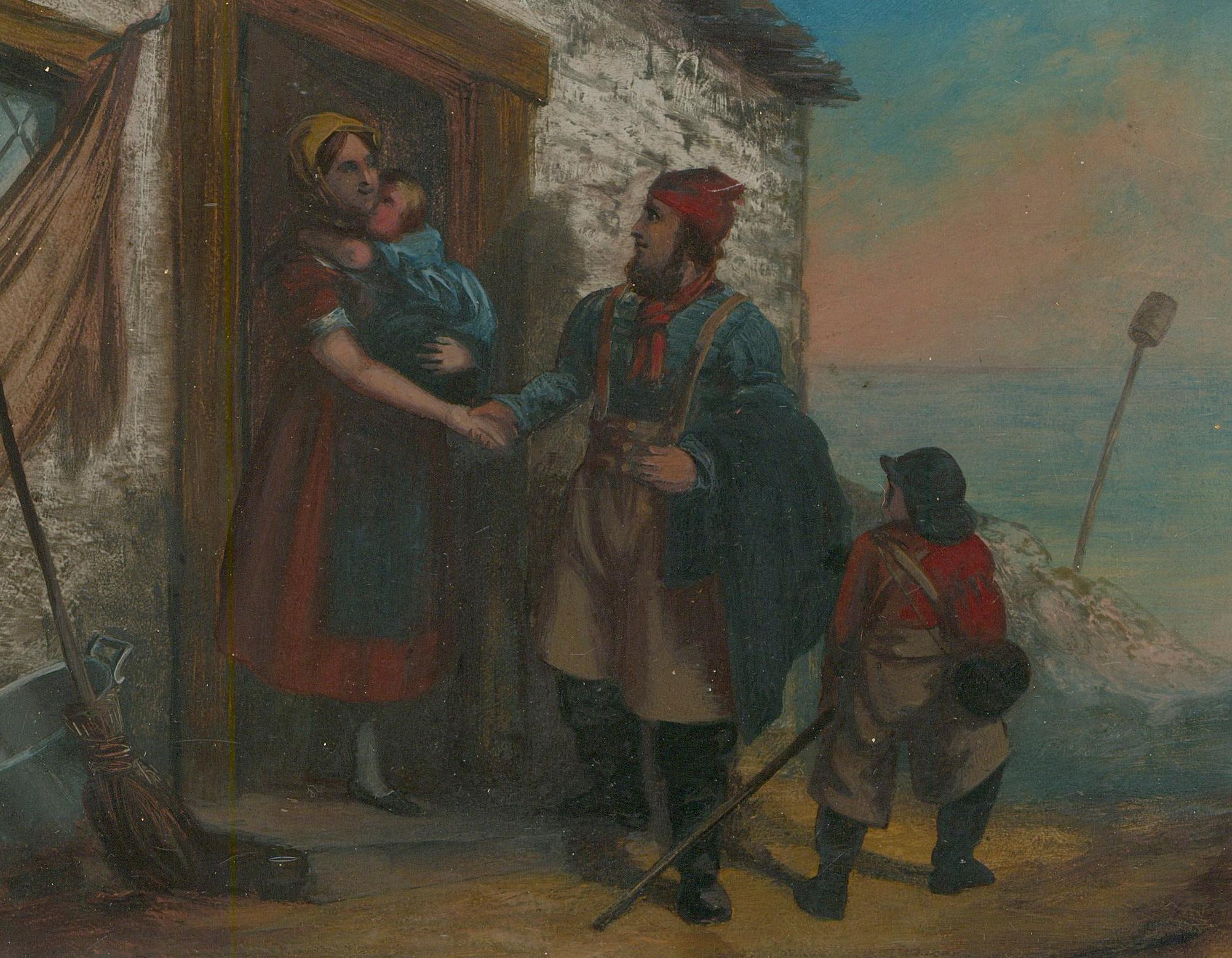 Framed 19th Century Oil - Departing Fisherman - Painting by Unknown