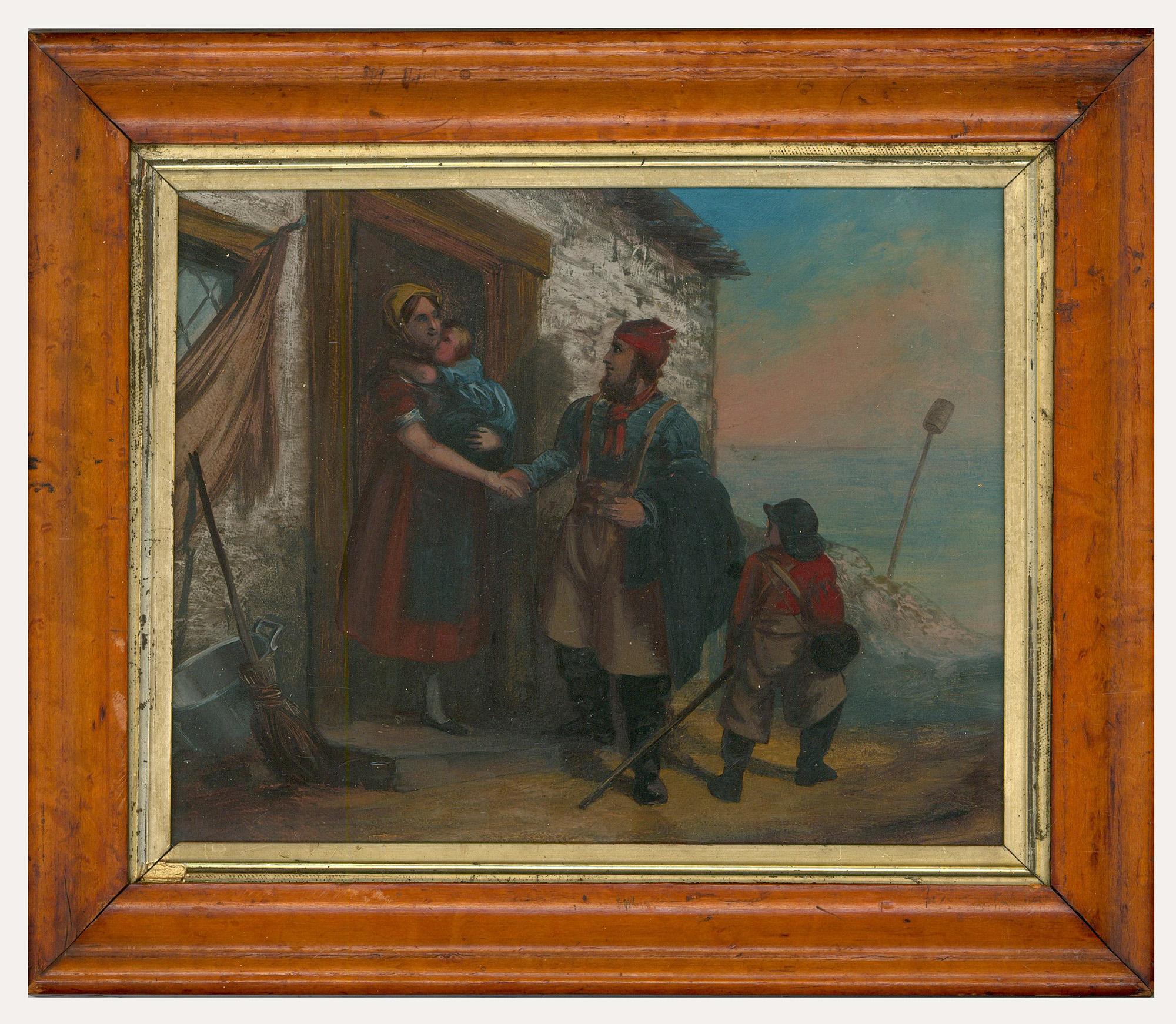 Unknown Figurative Painting - Framed 19th Century Oil - Departing Fisherman