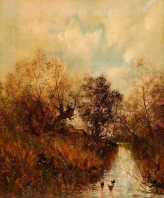 Framed 19th Century Oil - Ducks on the Water