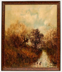 Framed 19th Century Oil - Ducks on the Water