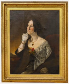 Framed 19th Century Oil - Elegant Lady in a Silk Gown