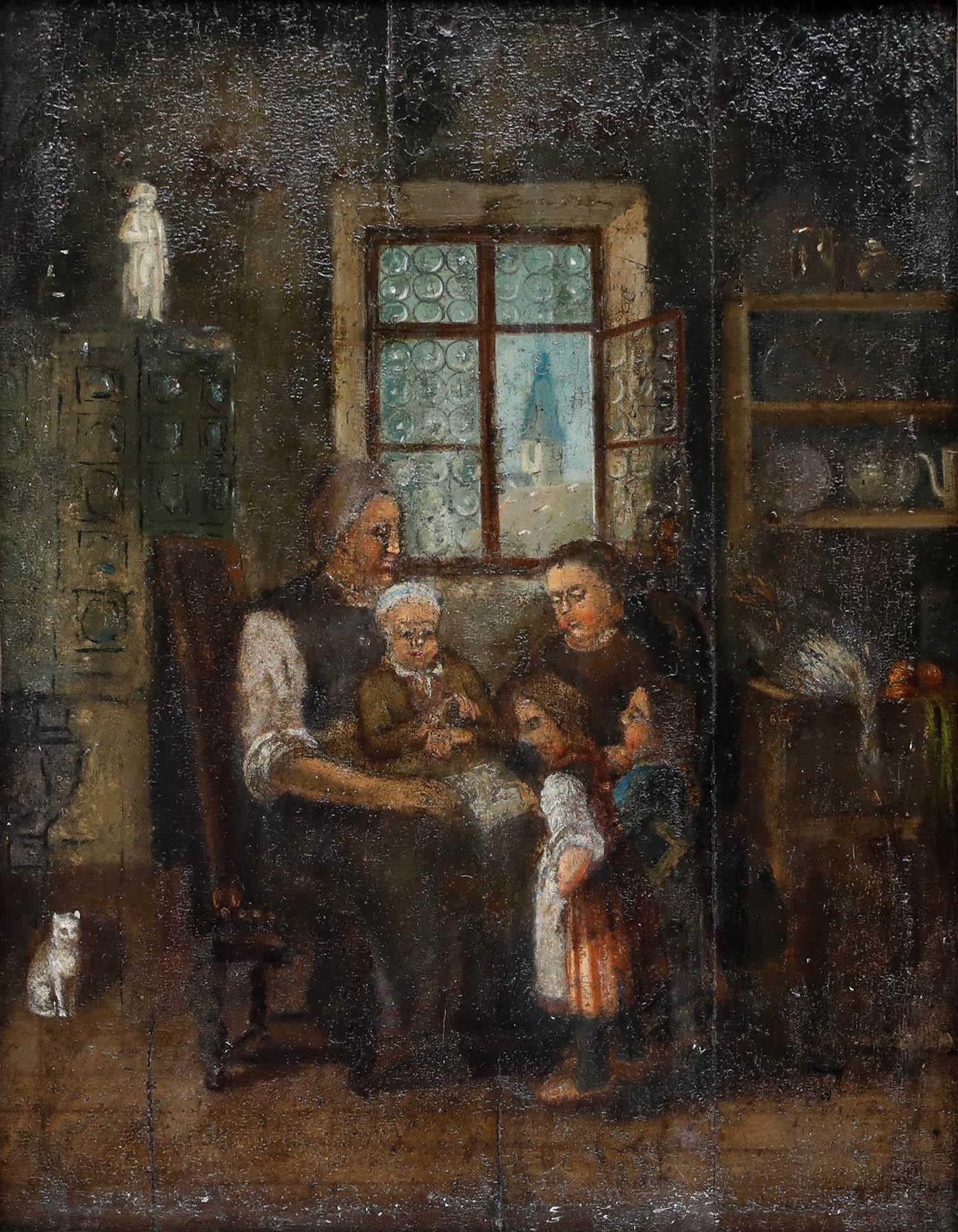 Óleo enmarcado del siglo XIX - Escena familiar - Painting de Unknown