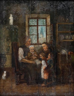 Framed 19th Century Oil - Family Scene