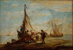 Framed 19th Century Oil - Fishermen at Low Tide