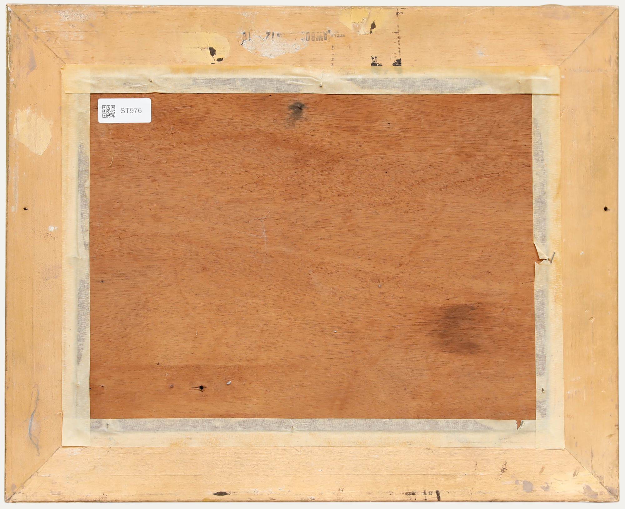 Gerahmtes Öl aus dem 19. Jahrhundert - Fischen am Wehr (Braun), Landscape Painting, von Unknown