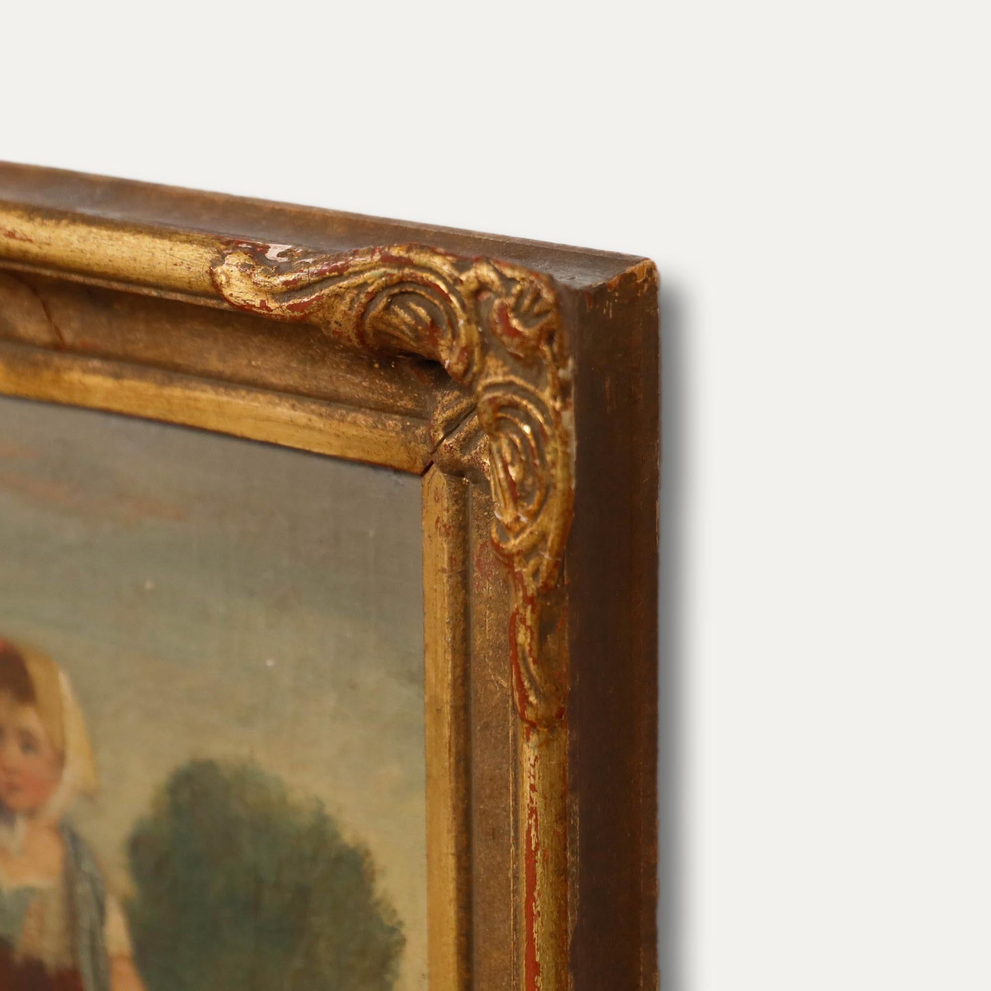 Huile du 19e siècle encadrée - Girl with the Milking Stool en vente 1