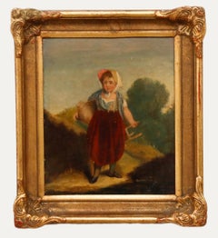 Framed 19th Century Oil - Girl with the Milking Stool