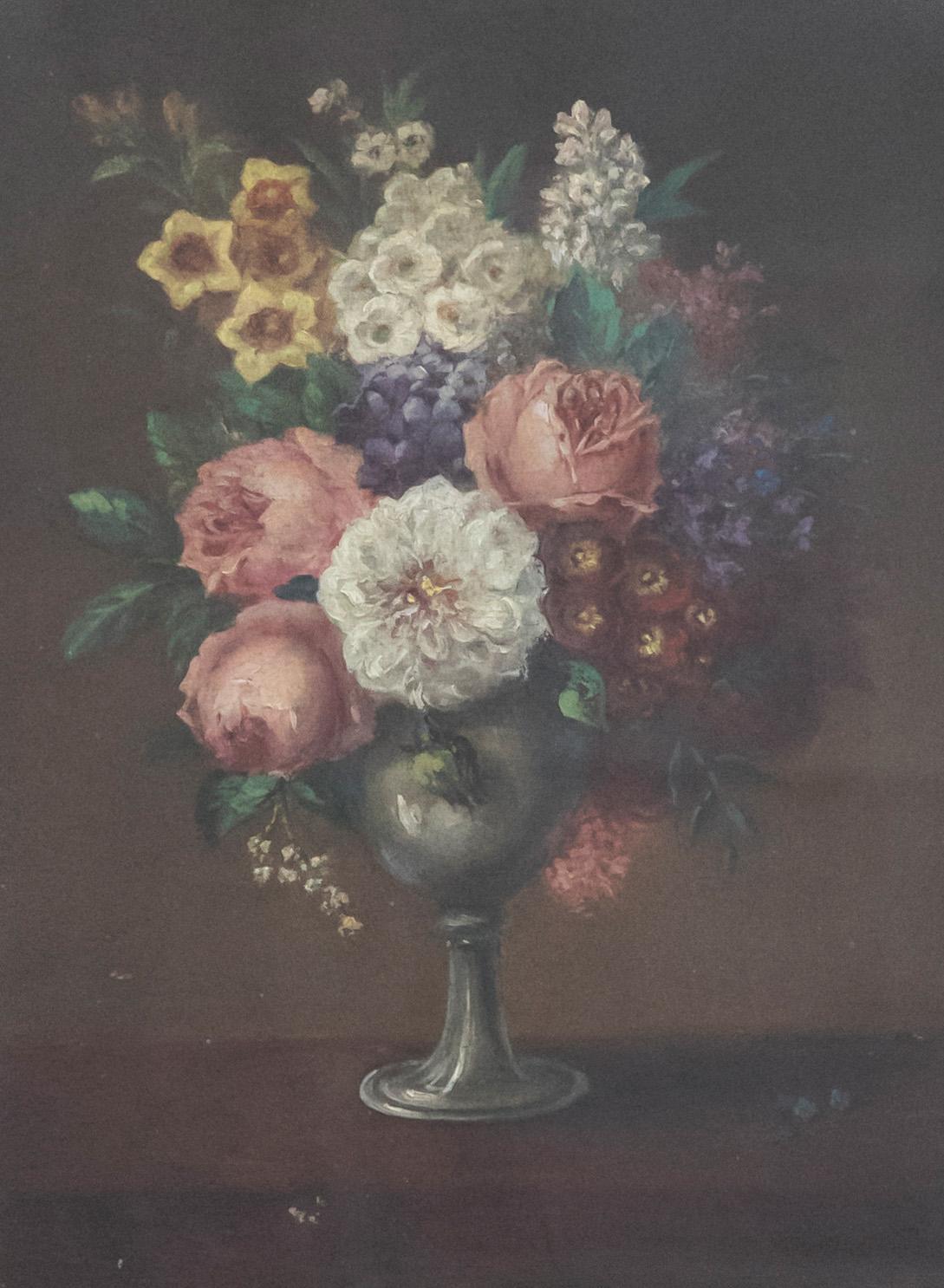 Framed 19th Century Oil - Goblet of Flowers - Painting by Unknown