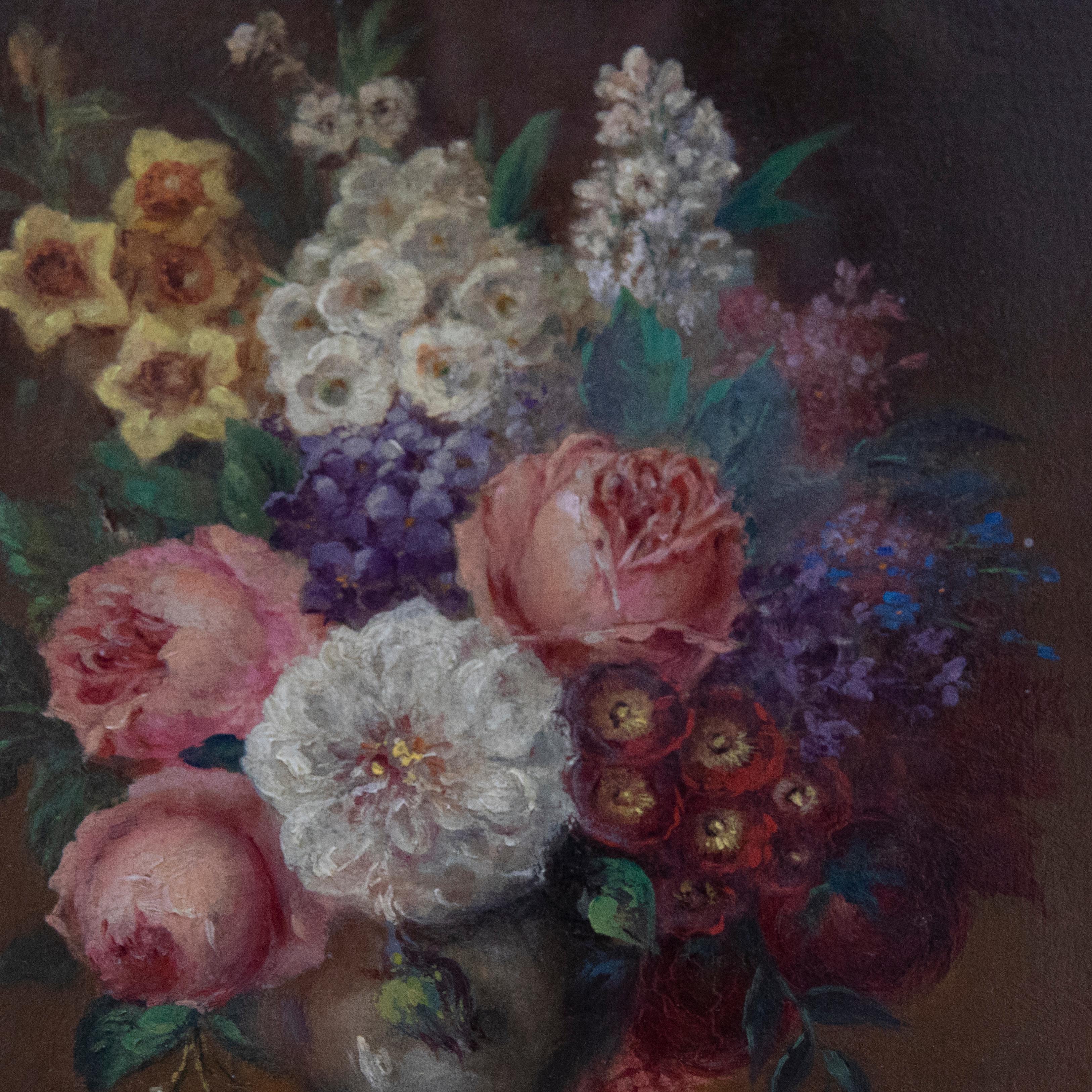Framed 19th Century Oil - Goblet of Flowers For Sale 1