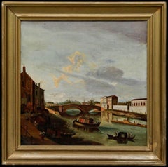 Framed 19th Century Oil - Italian Waterway