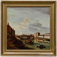 Framed 19th Century Oil - Italian Waterway