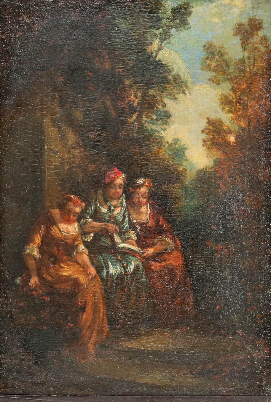 Framed 19th Century Oil - Ladies in the Garden - Painting by Unknown