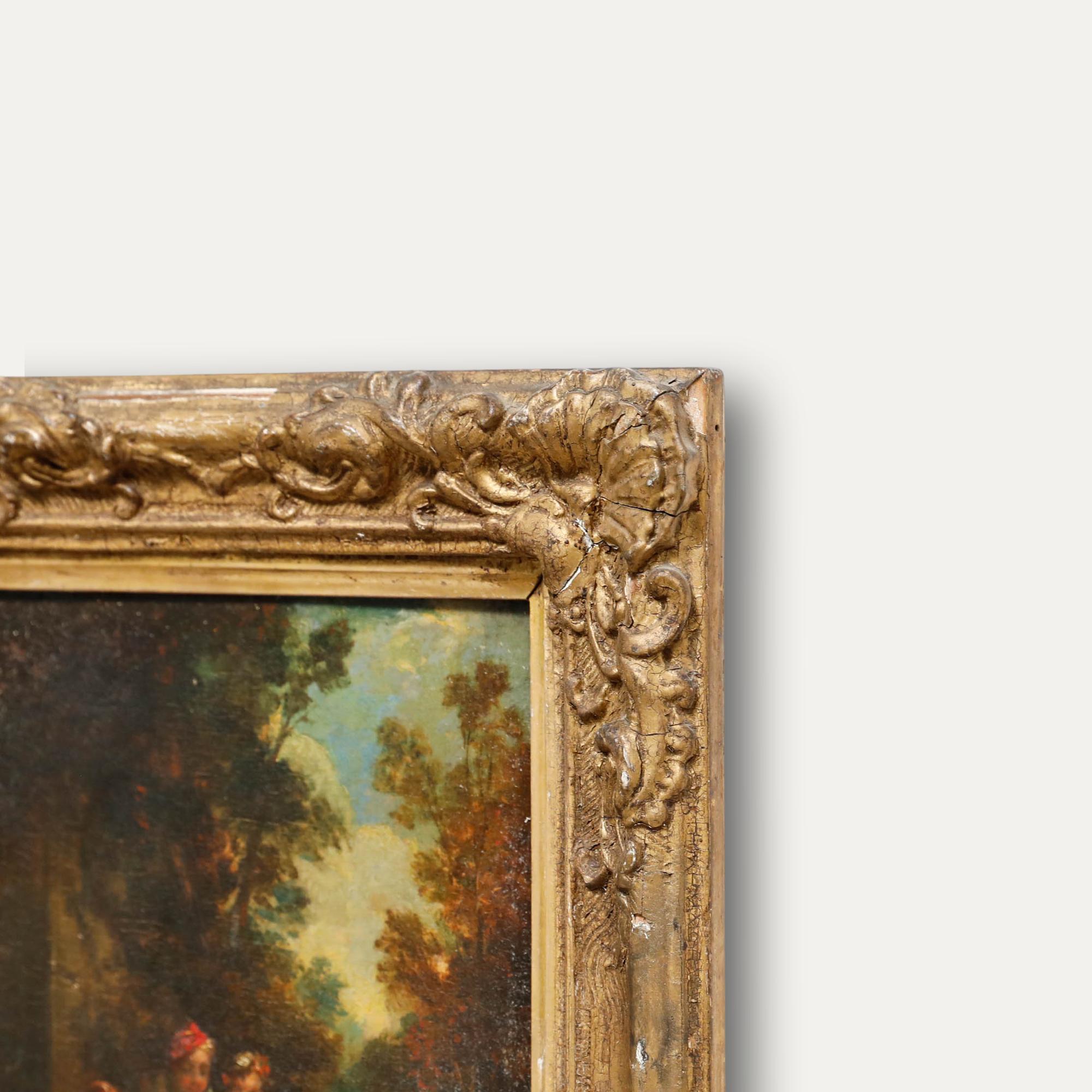 Framed 19th Century Oil - Ladies in the Garden For Sale 1