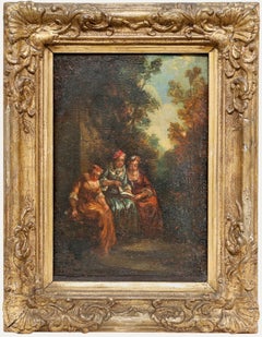 Framed 19th Century Oil - Ladies in the Garden