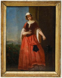 Framed 19th Century Oil - Lady Making a Donation