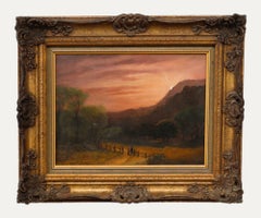 Framed 19th Century Oil - Lovers Parting at the Kissing Gate
