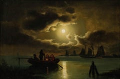 Framed 19th Century Oil - Moonlight Crossing