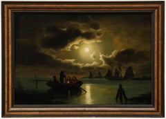 Framed 19th Century Oil - Moonlight Crossing