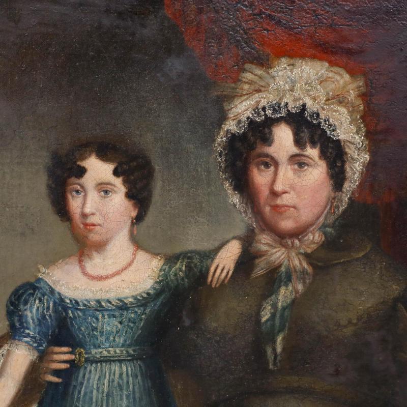 Gerahmtes Öl aus dem 19. Jahrhundert - Mutter und Tochter am Klavier (Braun), Portrait Painting, von Unknown