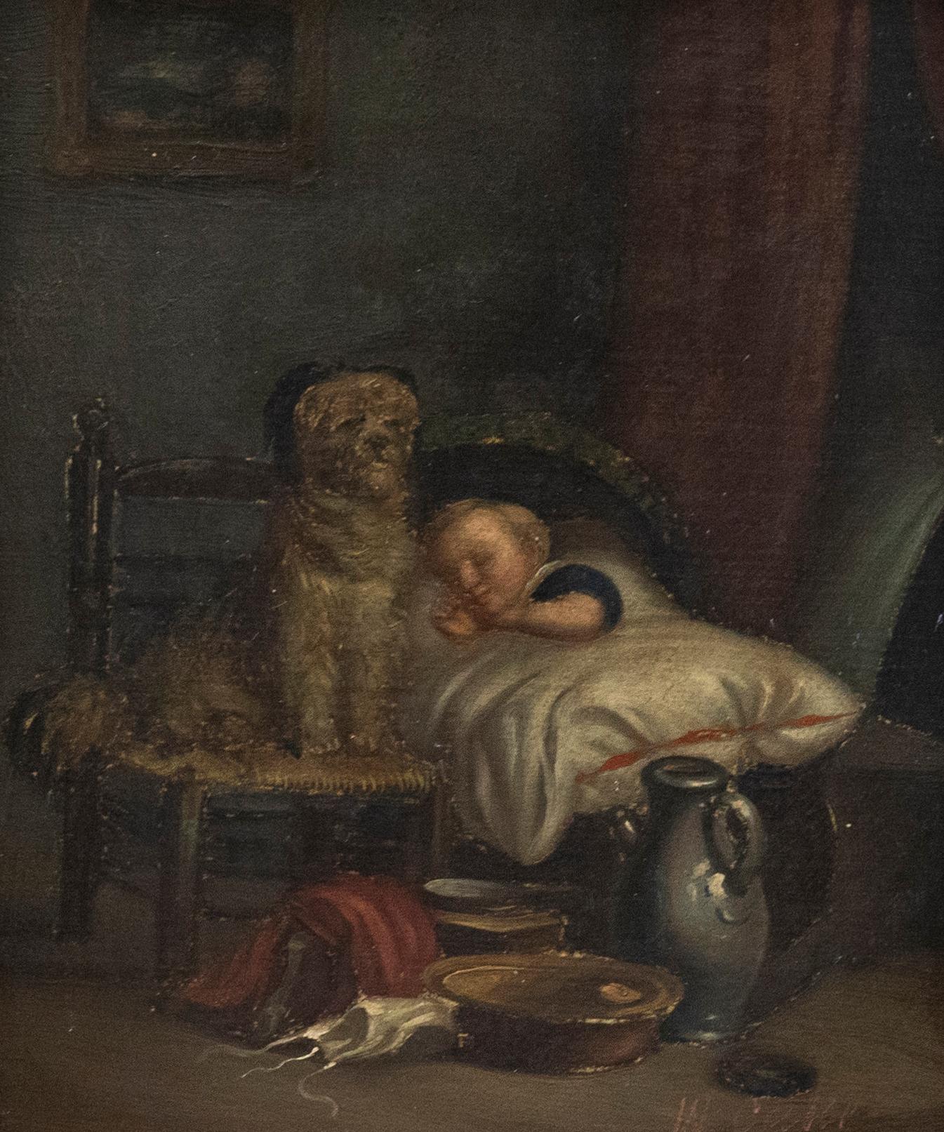 Gerahmtes Öl aus dem 19. Jahrhundert - Nachtwache – Painting von Unknown