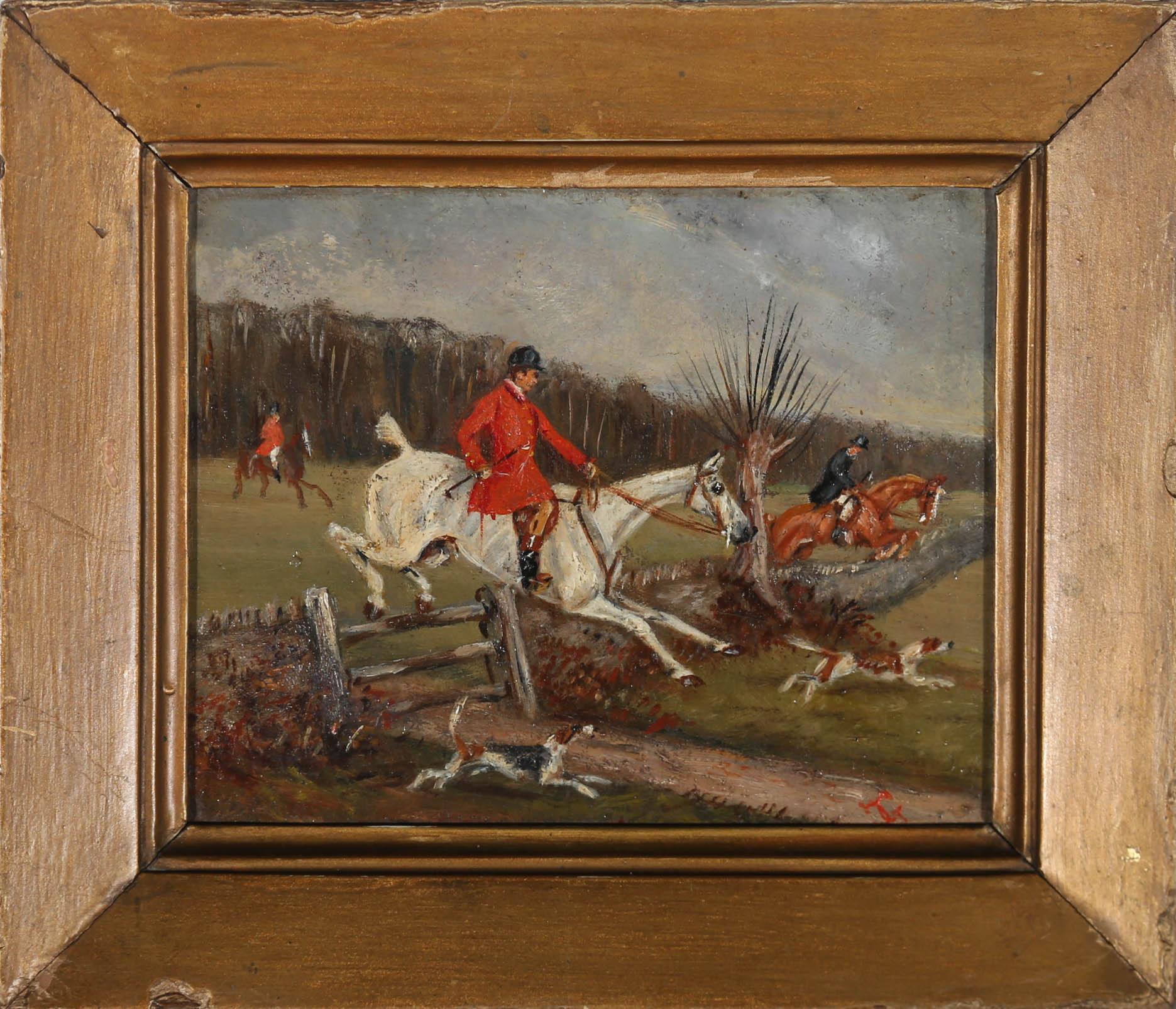 Unknown Landscape Painting - Framed 19th Century Oil - On The Hunt
