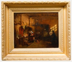 Óleo enmarcado del siglo XIX - Pintor en la cocina