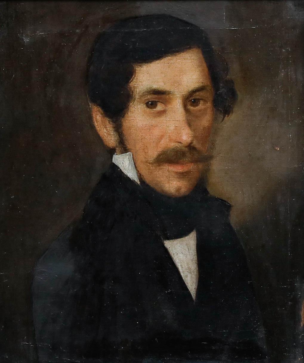 Huile du 19e siècle encadrée - Portrait d'un Gentleman - Painting de Unknown