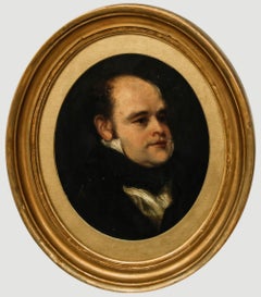 Huile du 19e siècle encadrée - Portrait d'un Gentleman