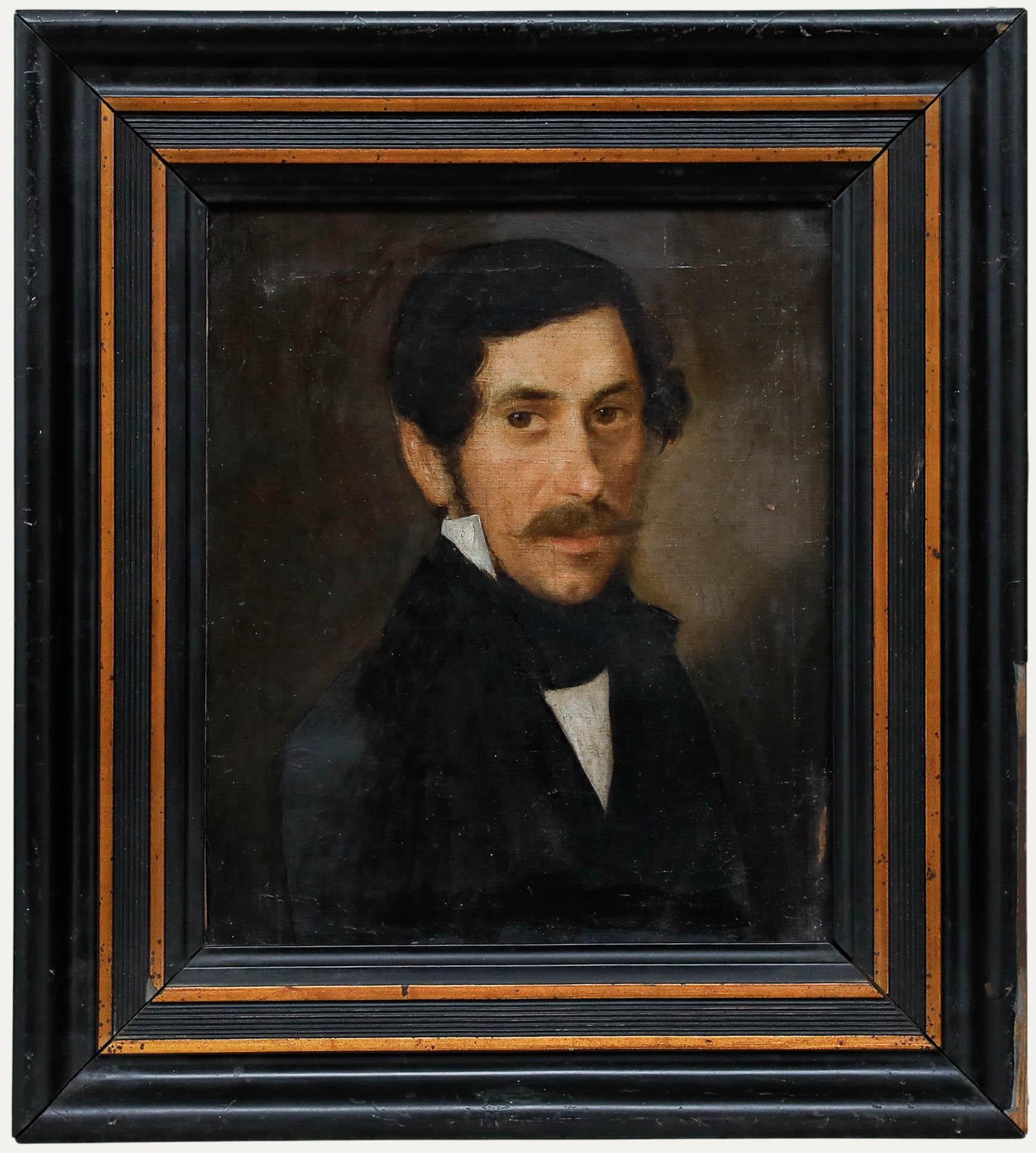 Huile du 19e siècle encadrée - Portrait d'un Gentleman