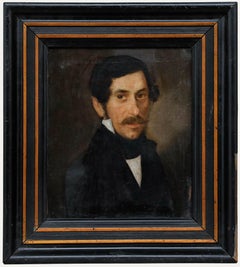 Huile du 19e siècle encadrée - Portrait d'un Gentleman