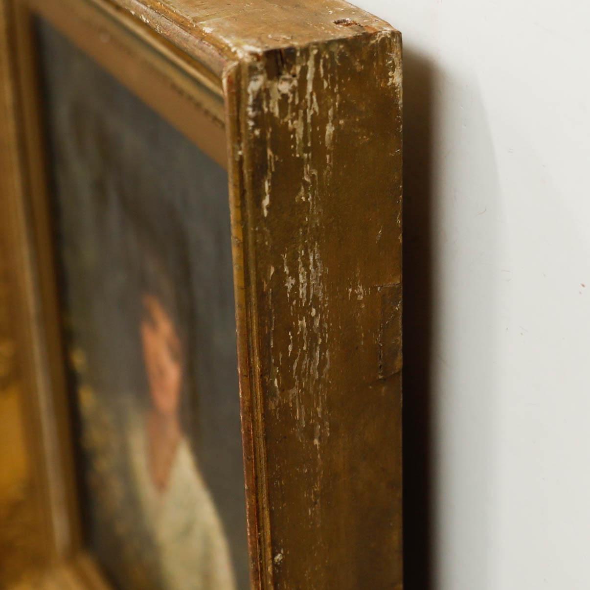 Olio del XIX secolo incorniciato - Ritratto di signora con spruzzo di fiori 1