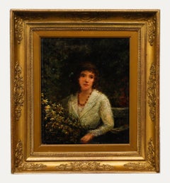 Framed 19th Century Oil - Portrait of a Lady with a Spray of Flowers