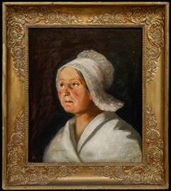Framed 19th Century Oil - Portrait of a Lady with a White Lace Bonnet