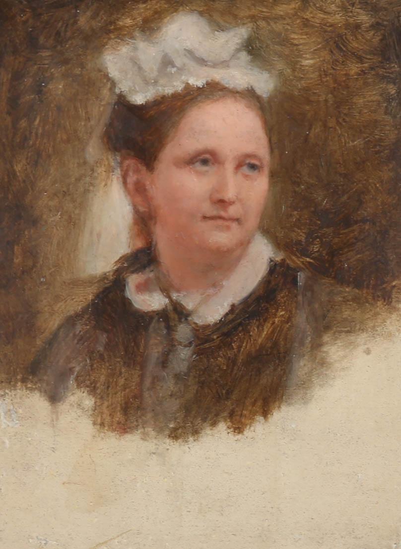 Huile encadrée du 19ème siècle - Portrait d'une jeune fille - Painting de Unknown