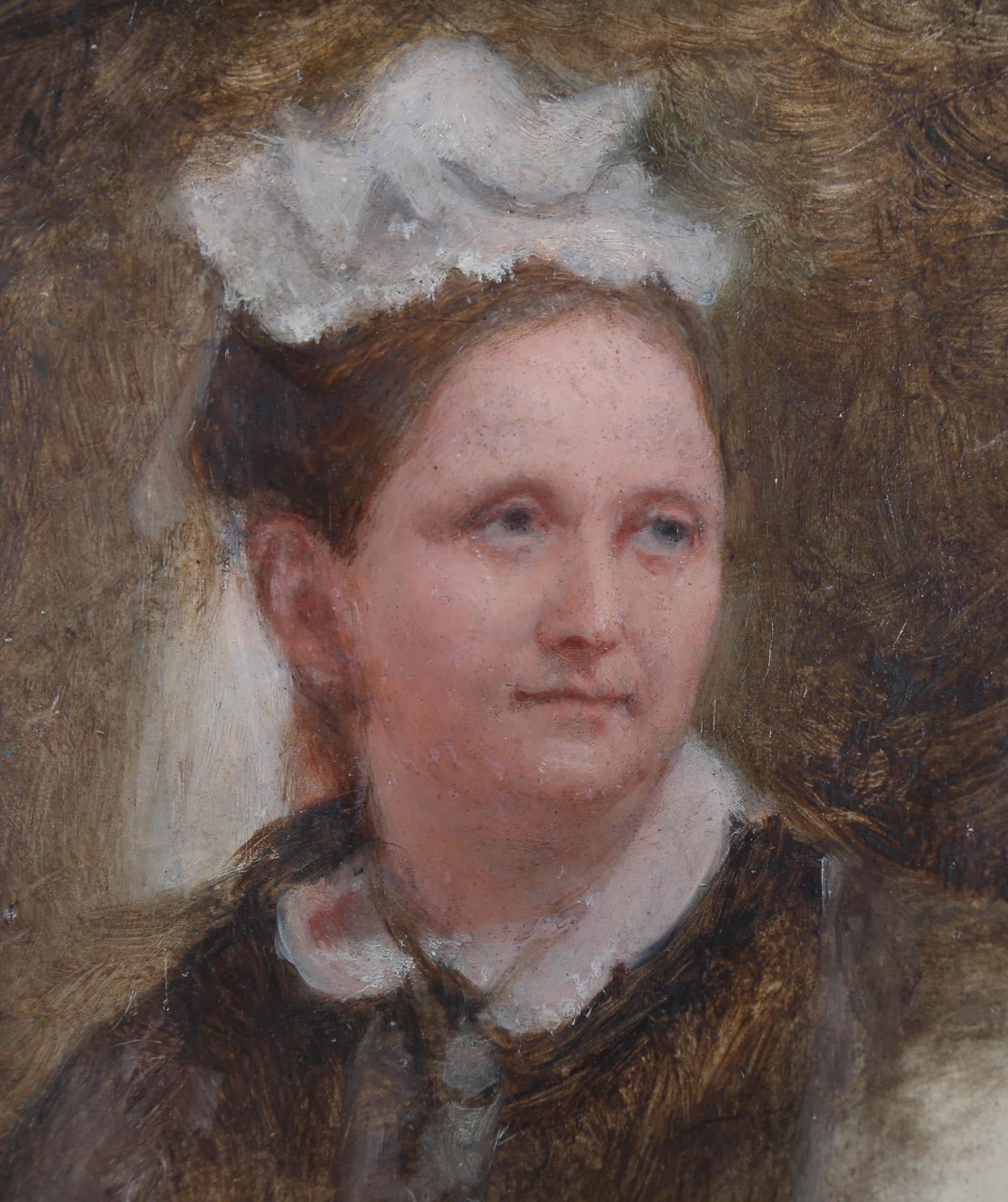 Huile encadrée du 19ème siècle - Portrait d'une jeune fille en vente 2
