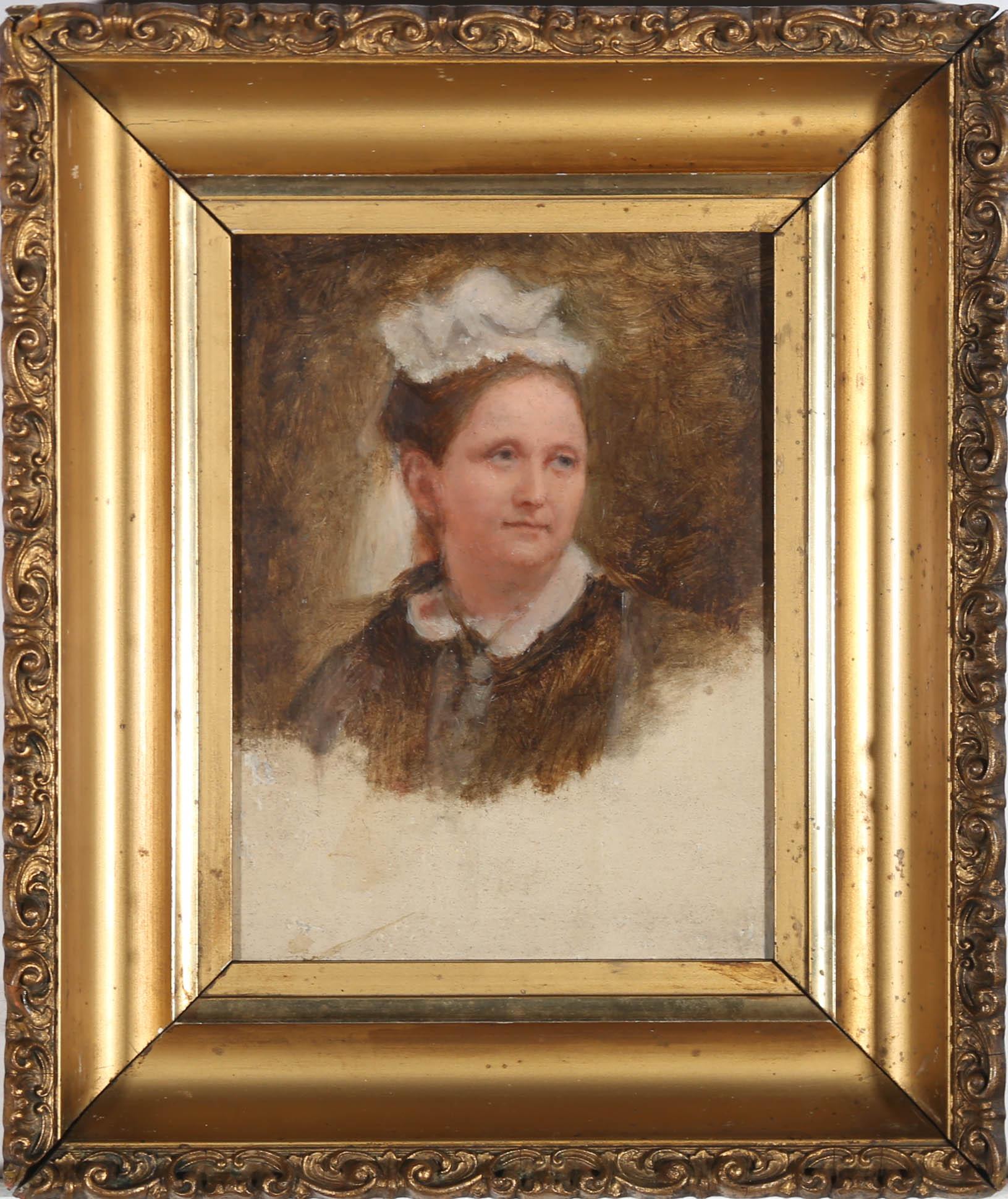 Portrait Painting Unknown - Huile encadrée du 19ème siècle - Portrait d'une jeune fille