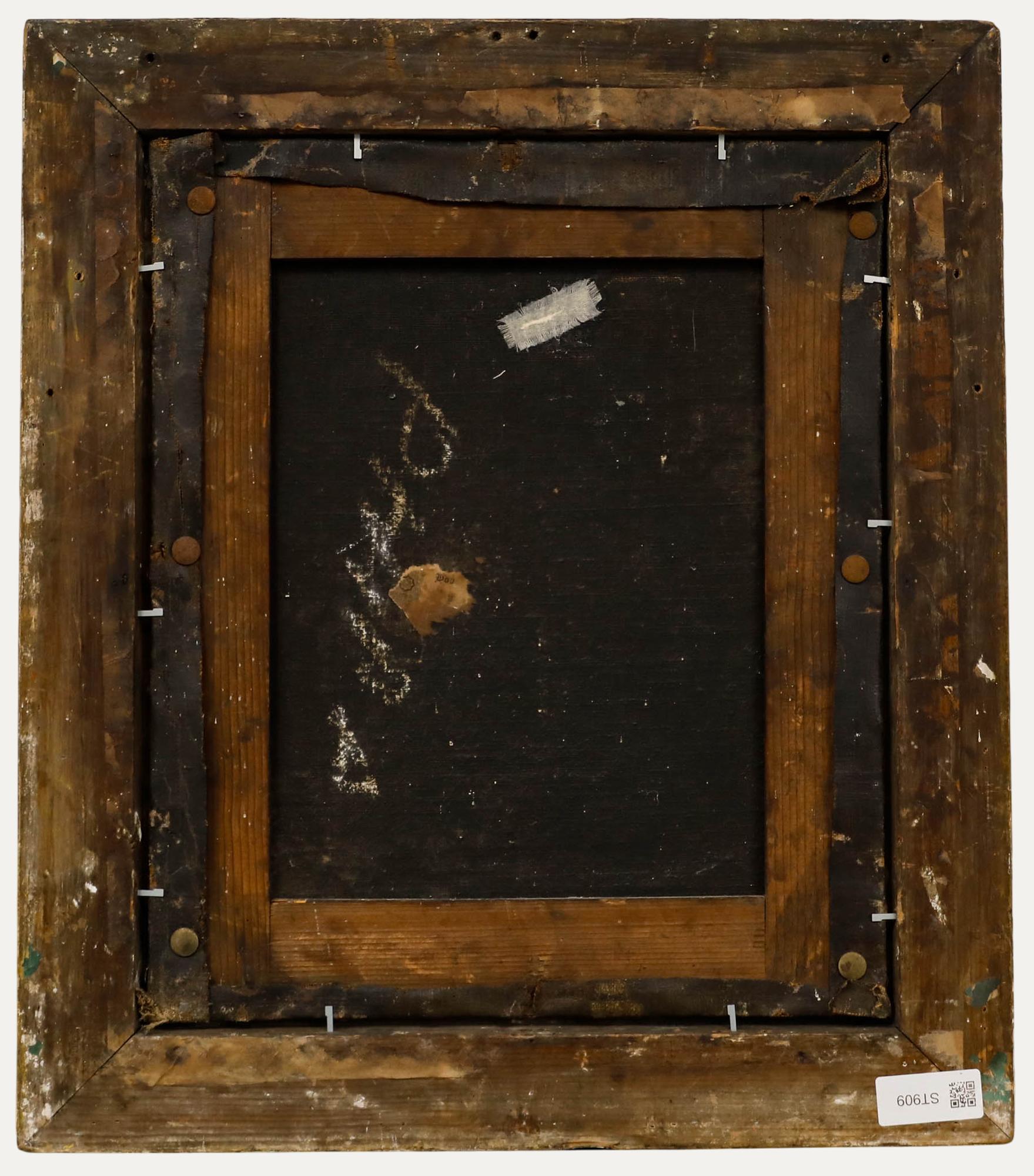 Huile encadrée du 19e siècle - Portrait d'un érudit - Noir Portrait Painting par Unknown