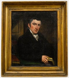 Huile encadrée du 19e siècle - Portrait d'un érudit